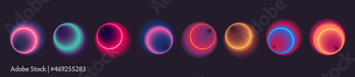 Futuristic glowing radial gradient set. Technology smooth vintage colorful gradients for modern trend design. Cyber neon sci fi gradient set palette - pink, red, purple, yellow, blue colors collection