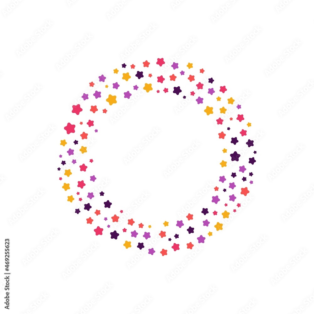 Colorful geometric stars shapes consisting of spherical geometric particles frame - wreath or logo on the white background. Vector illustration. Colorful geometric stars shapes consisting of spherical geometric particles frame - wreath or logo on the white background. Vector illustration.