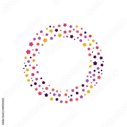 Colorful geometric stars shapes consisting of spherical geometric particles frame - wreath or logo on the white background. Vector illustration.