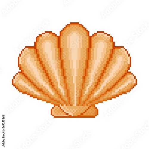 Shell or Clam icon pixel art. Vector illustration.