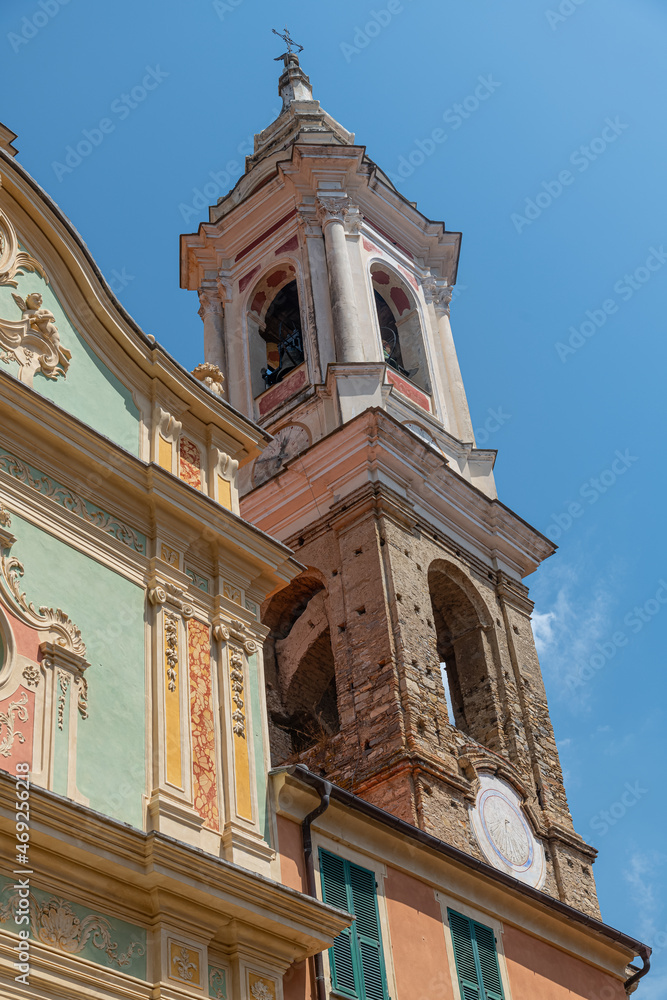 Baroque church, Chiesa di San Tommaso in Dolcedo, a picturesque village near Imperia, Liguria, Italy