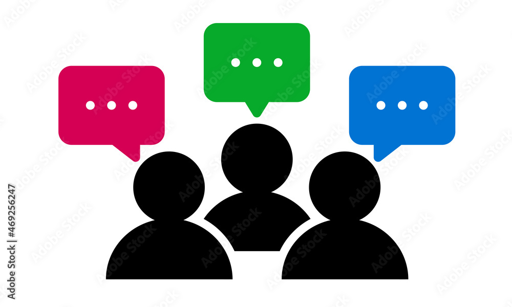Outlined icon of group of people doing discussion. Suitable for design element of teamwork discussion, social networking, and business forum. Outlined icon of group of people doing discussion. Suitable for design element of teamwork discussion, social networking, and business forum.