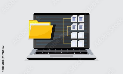 document information file digital . Screen computer. folder. Data concept. Business organization. Web Vector illustration