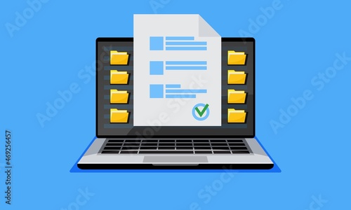 document information file digital . Screen computer. folder. Data concept. Business organization. Web Vector illustration