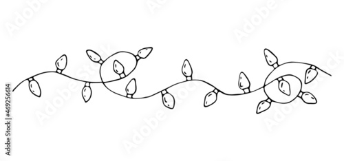 Christmas garland with lights in the style of doodle. Christmas icon hand-drawn garland.