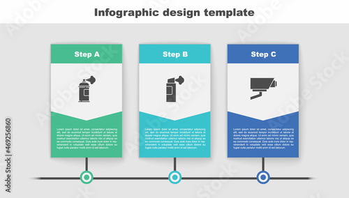 Set Paint spray can, Pepper and Security camera. Business infographic template. Vector