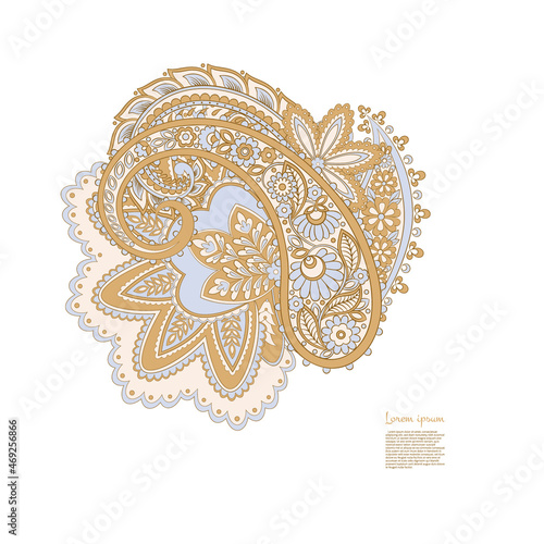 Paisley vector isolated pattern. Damask floral illustration in batik style