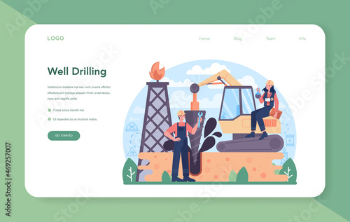 Petroleum industry web banner or landing page. Well drilling, pumpjack