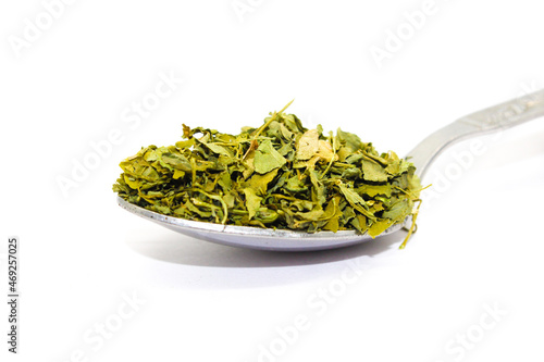 Kasuri Methi on white background with selective focus