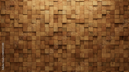 Timber, Wood Wall background with tiles. Square, tile Wallpaper with 3D, Natural blocks. 3D Render