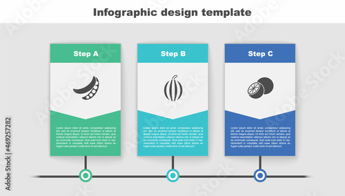 Set Green peas, Watermelon and Orange fruit. Business infographic template. Vector
