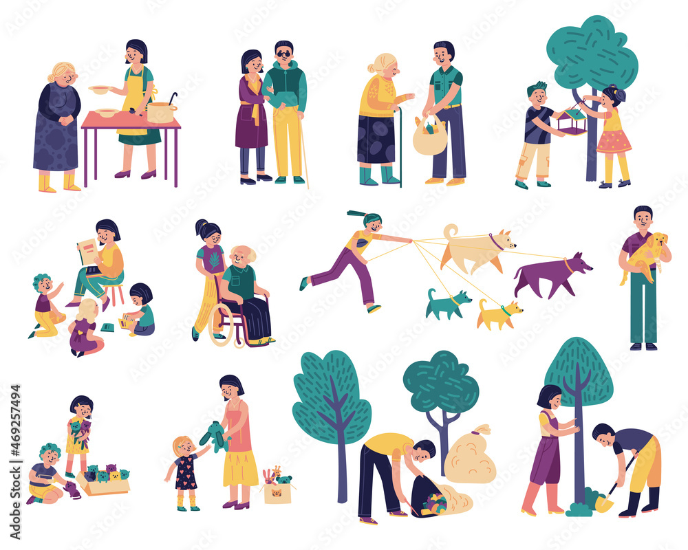 Fototapeta premium Charity Volunteers Icon Set