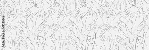Vector seamless pattern. Vector female beauty hands silhouette. Editable outline stroke size. Line flat contour, thin and linear design. Simple icons. Concept illustration.