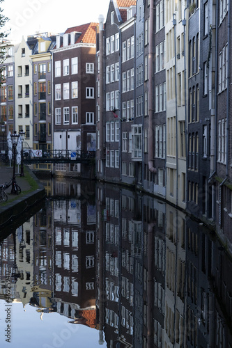 Amsterdam canal view vertical at sunrise