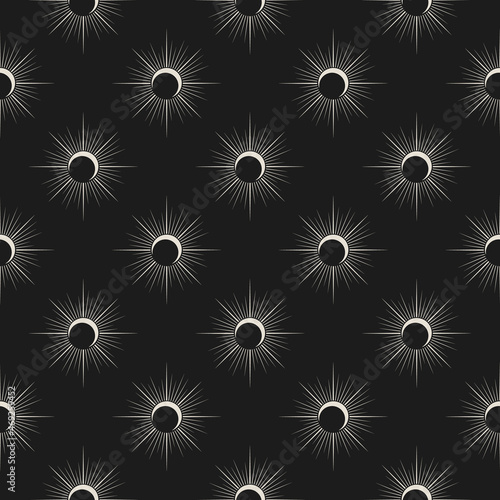Seamless pattern with solar eclipse. Vector celestial background for design of  wrapping paper, covers, phone case and fabric.