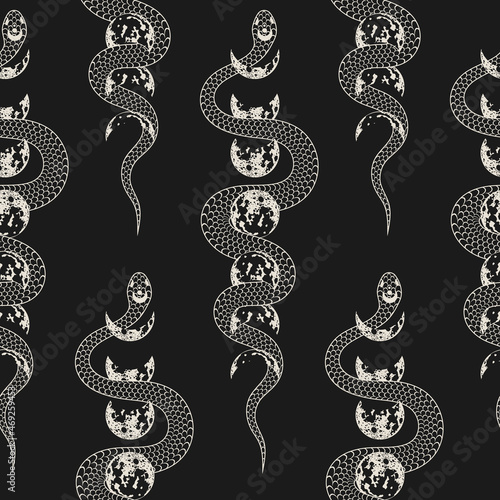 Wallpaper Mural Hand drawn seamless pattern with snake wrapping around the moon