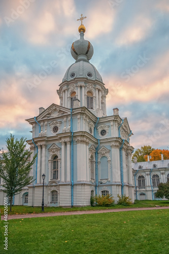 Architectural masterpieces of Saint Petersburg. Smolny Convent of the Resurrection. Autumn city landscape