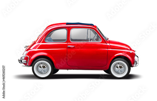 Classic Italian supermini car  side view isolated on white background  