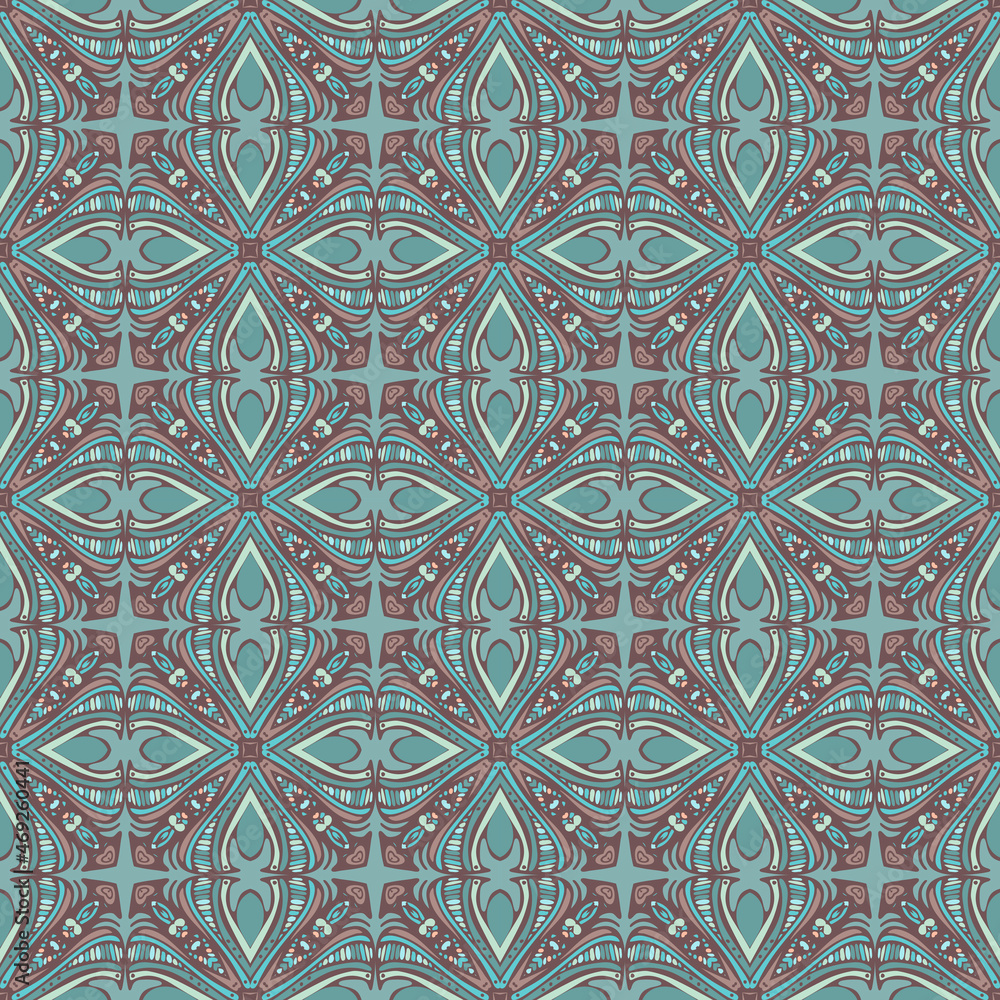 Seamless pattern for traditional arabic and indian pottery tiling, fabric, wall interior, cloth. Decor tile, texture print, mosaic oriental ornament.