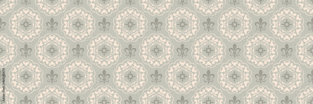 Background image with of floral elements and royal crowns for your design. Seamless background for wallpaper, textures.