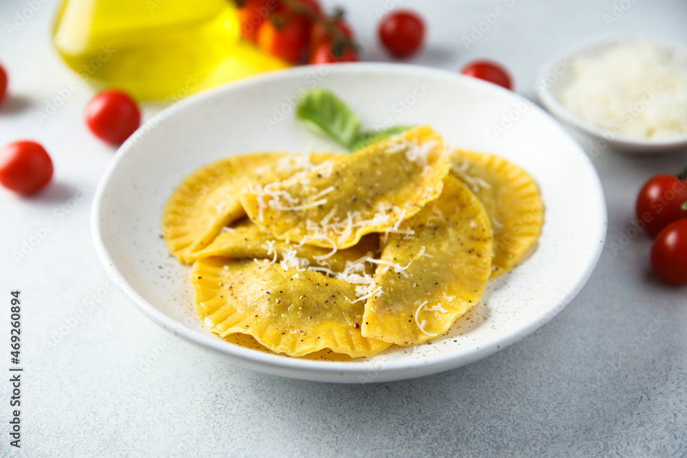 Traditional homemade ravioli stuffed with beef Traditional homemade ravioli stuffed with beef