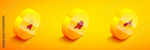 Set Isometric Car painting  Paint spray and gun icon. Vector