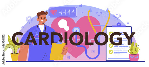 Cardiology typographic header. Idea of heart medical diagnostic