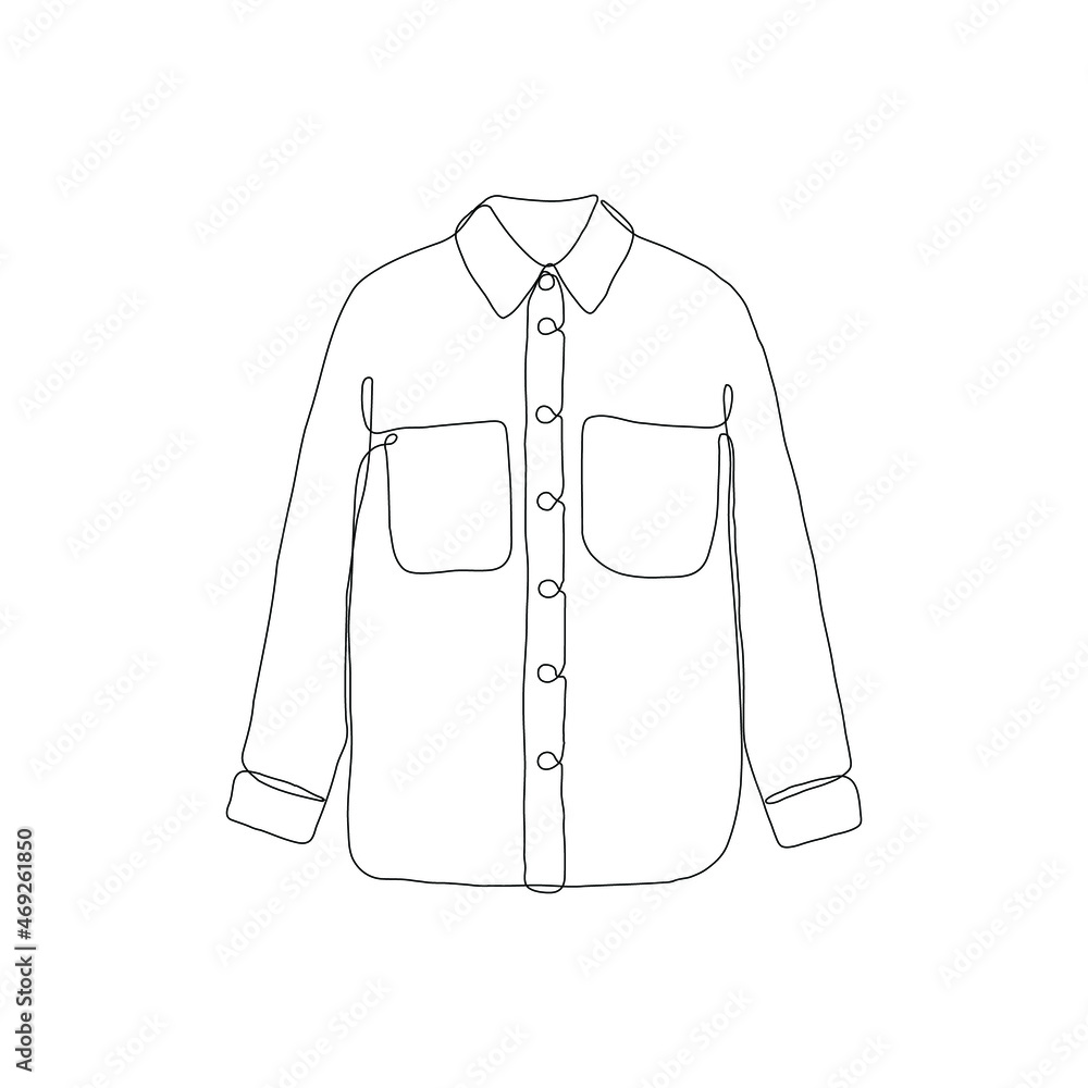 One single line drawing of shirt isolated on white background. Beautiful hand-drawn design vector illustration for posters, wall art, tote bag, mobile case, t-shirt print. Publication about fashion. One single line drawing of shirt isolated on white background. Beautiful hand-drawn design vector illustration for posters, wall art, tote bag, mobile case, t-shirt print. Publication about fashion.