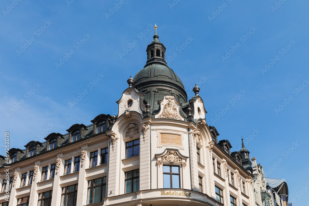 Germany, Saxony, Leipzig, Corner of Reichshof building Germany, Saxony, Leipzig, Corner of Reichshof building