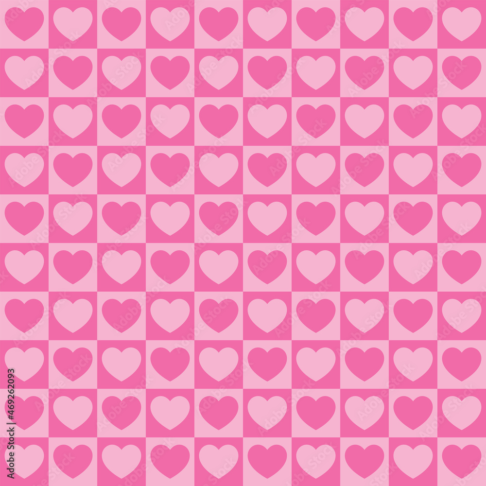 Tiny hearts chess grid seamless pattern. Cute little repeating hearts vector illustration. Love and relationship, valentine day. Print for fabric, paper, packaging, stationery.
