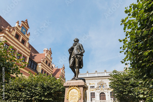 Germany, Saxony, Leipzig, Bronze statue of Johann Wolfgang von Goethe