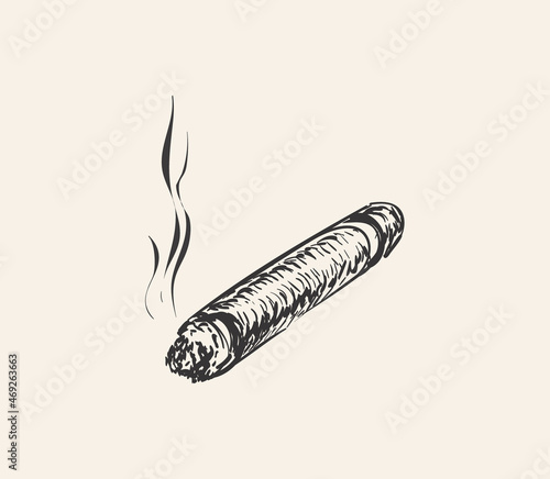 Smoking Cigar Hand Drawn Sketch Vector illustration.