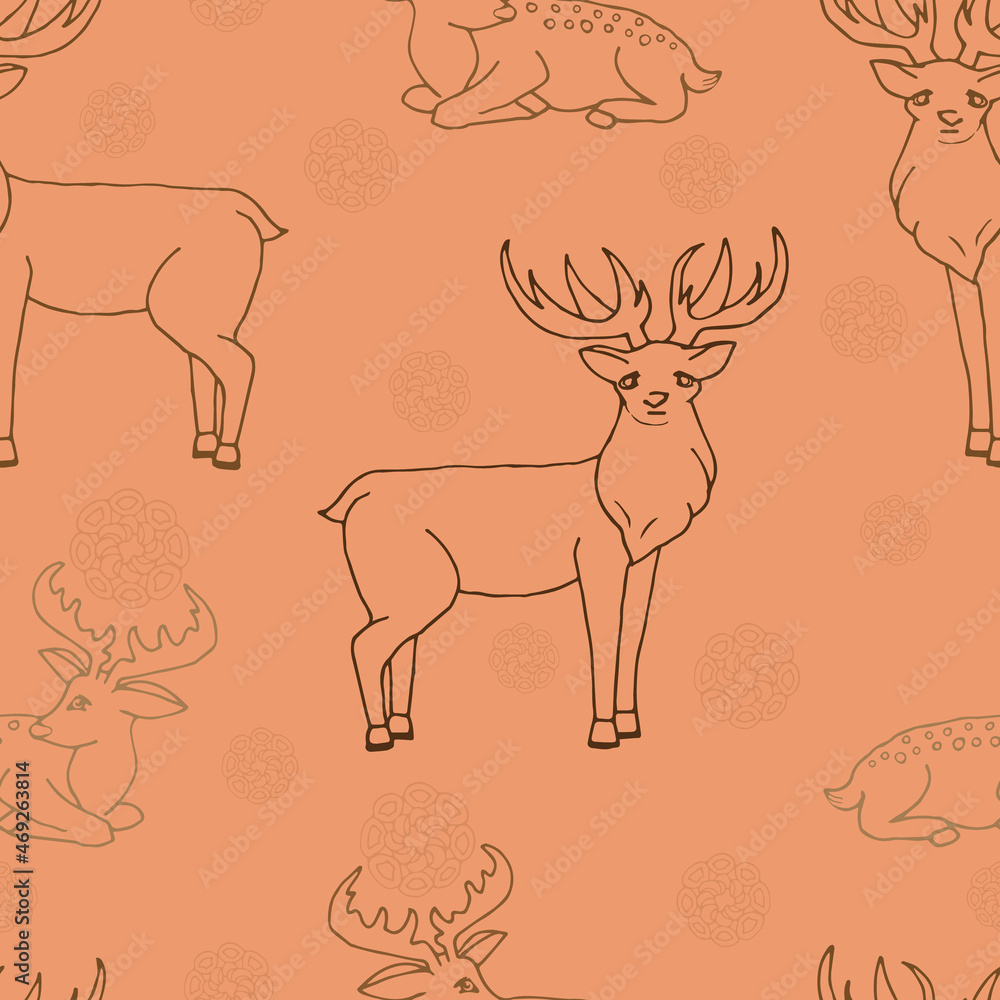 deer and snowflakes, seamless pattern deer and snowflakes, seamless pattern
