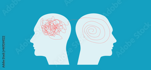 A confused silhouette and a confused silhouette. Two-faced, split personality. Mood sickness. Psychology. double personality concept
mental health concept. Vector design Eps 10