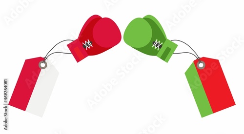 Poland and Belarus. Conflict. Relationship crisis. Vector illustration isolated on white background.