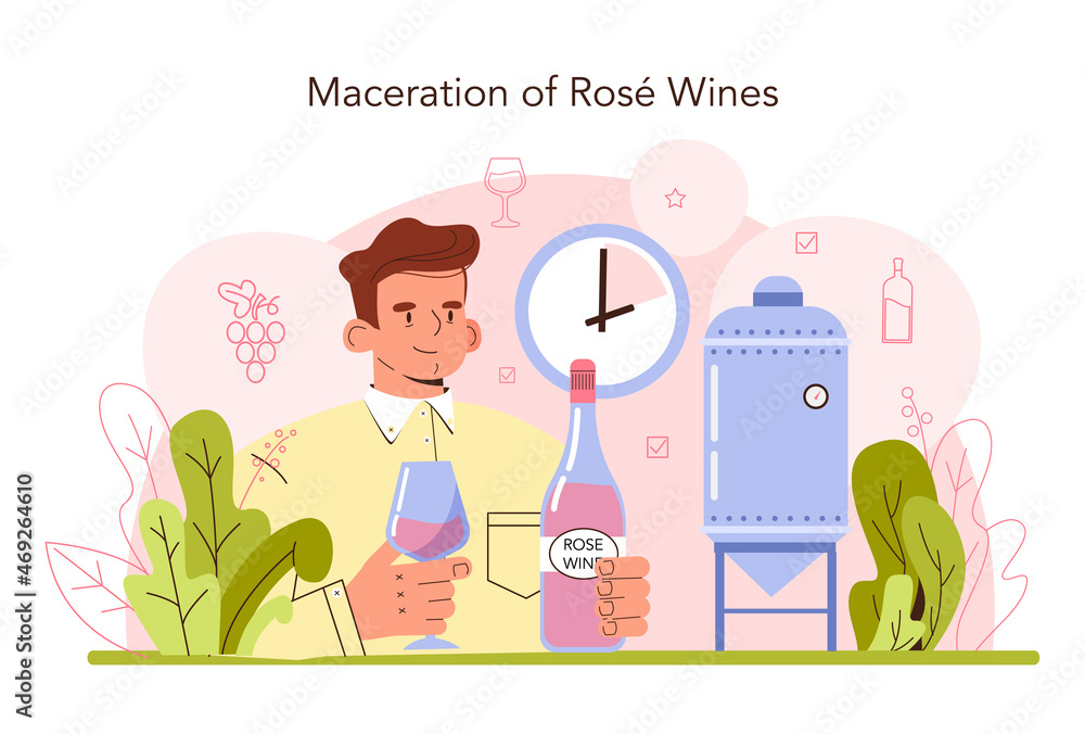 Vetor de Wine production. Red and rose wine maceration. Alcohol drink