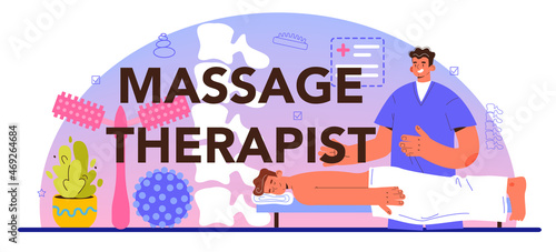 Massage therapist typographic header. Back treatment and relaxation