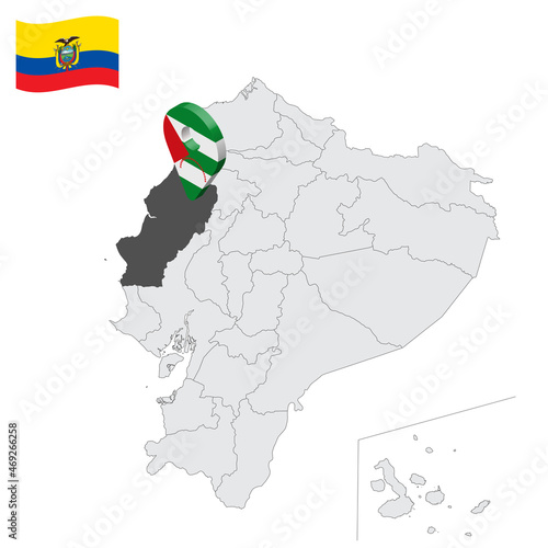 Location Manabi Province on map Ecuador. 3d location sign similar to the flag of Manabi. Quality map  with  provinces Republic of Ecuador for your design. EPS10 photo