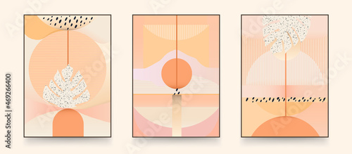 Set of minimalist abstract calming aesthetic illustrations. Modern style wall decor. Collection of contemporary artistic posters.