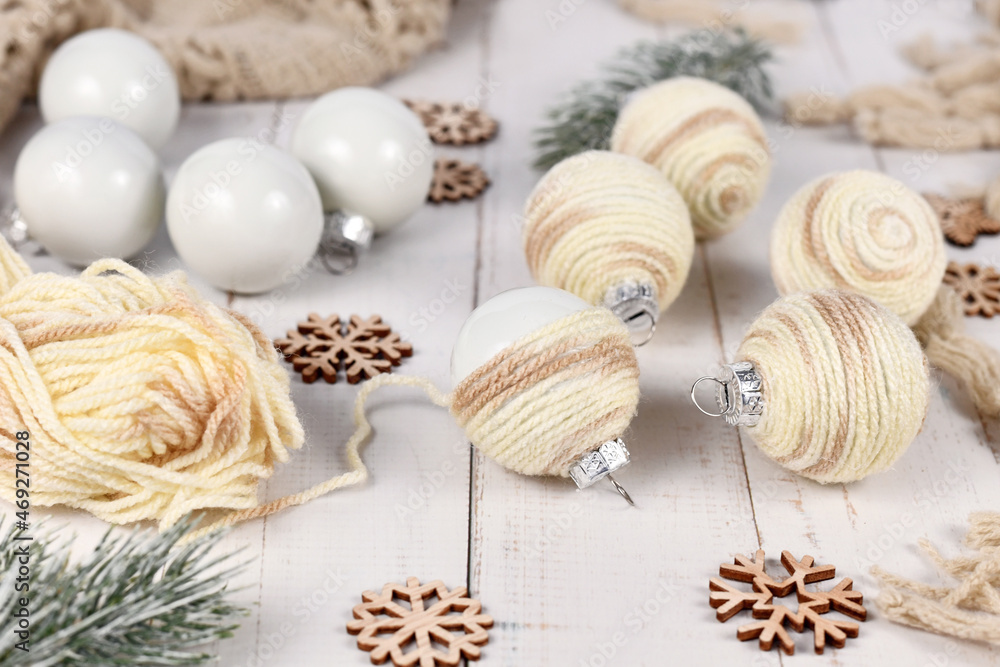 Do it yourself boho style Christmas bauble ornaments with with cream colored cord Do it yourself boho style Christmas bauble ornaments with with cream colored cord