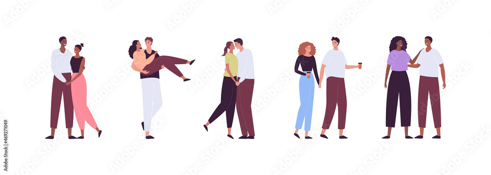 Love, date and relationship concept. Vector flat people character illustration set. Collection of full length man and woman in romantic pose and friends. Design for valentine day, anniversary. Love, date and relationship concept. Vector flat people character illustration set. Collection of full length man and woman in romantic pose and friends. Design for valentine day, anniversary.