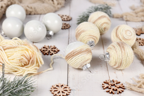 Do it yourself boho style Christmas bauble ornaments with with cream colored cord