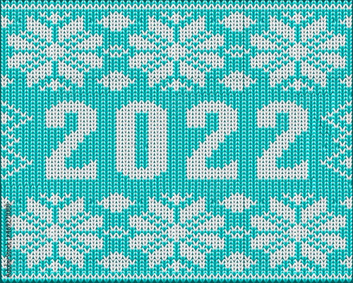 Knitted 2022 New year background, vector illustration