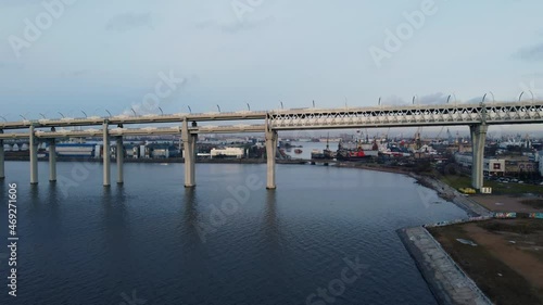 Wallpaper Mural Aerial view of overwater bypass highway side standing on columns at sea bay. Torontodigital.ca