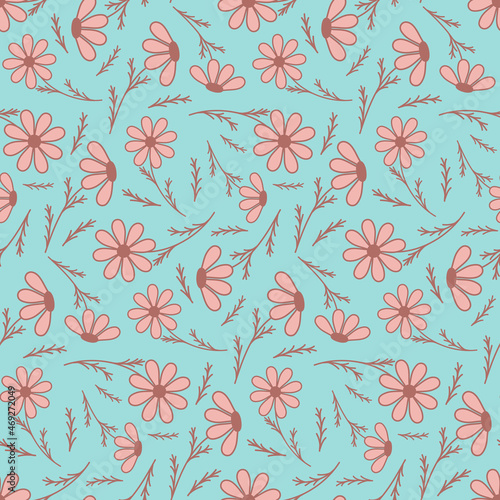 Pastel pink blue flower fashion organic seamless pattern  wallpaper wrapping textile design