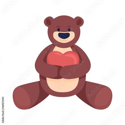 Plush bear with heart semi flat color vector item. Full realistic object on white. Symbol of charity for children isolated modern cartoon style illustration for graphic design and animation