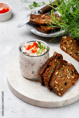 Smoked Salmon, Cream Cheese Pate on Rye Bread Slices photo