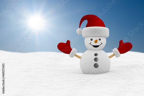 snowman into snowdrift. 3D ...