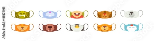 Medic Masks with Animal Muzzles and Xmas Characters Rabbit, Bear, Penguin, Fox, Tiger or Dragon. Santa Claus and Snowman