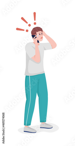 Man calling for help semi flat color vector character. Panicking figure. Full body person on white. Emergency isolated modern cartoon style illustration for graphic design and animation